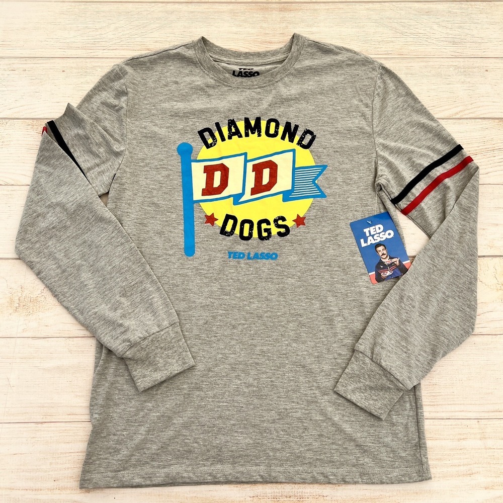 Ted Lasso Diamond Dogs Logo Long Sleeve T-Shirt Lightweight Gray Top Size S